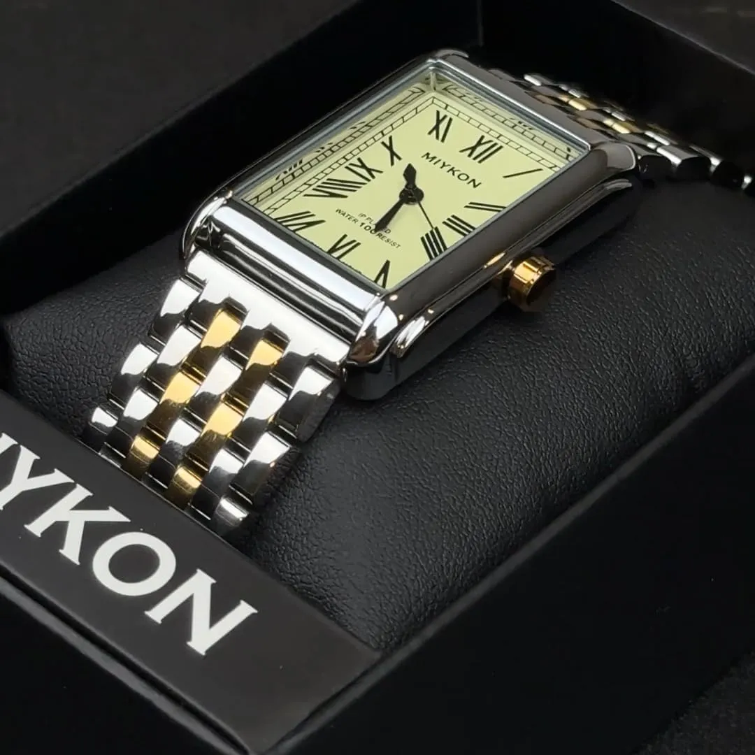 Miykon Vintage Watches for Men | Tank Square Mens Dress Watch with Ion Polished Solid Stainless Steel Bracelet | Scratch Resistant Glass, Japanese Quartz, 100ft Water Resistant