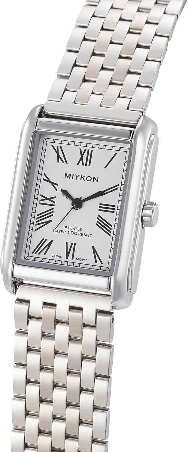 Miykon Vintage Watches for Men | Tank Square Mens Dress Watch with Ion Polished Solid Stainless Steel Bracelet | Scratch Resistant Glass, Japanese Quartz, 100ft Water Resistant