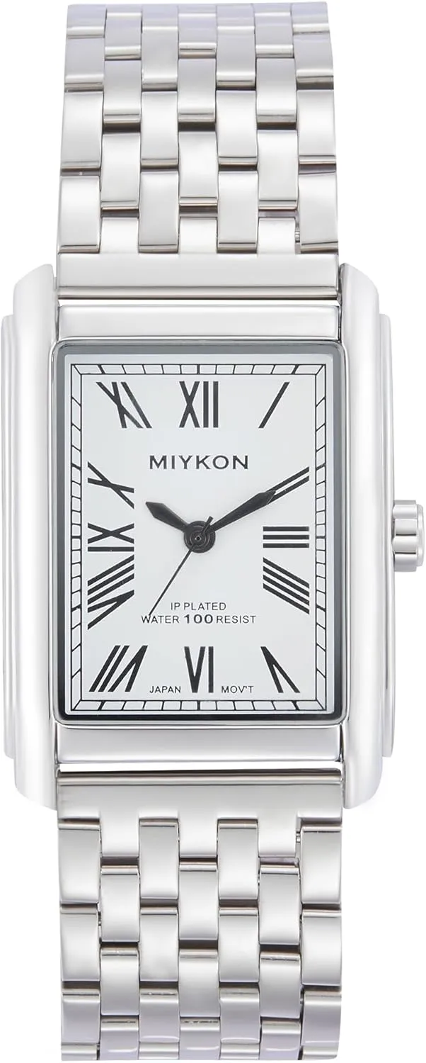 Miykon Vintage Watches for Men | Tank Square Mens Dress Watch with Ion Polished Solid Stainless Steel Bracelet | Scratch Resistant Glass, Japanese Quartz, 100ft Water Resistant