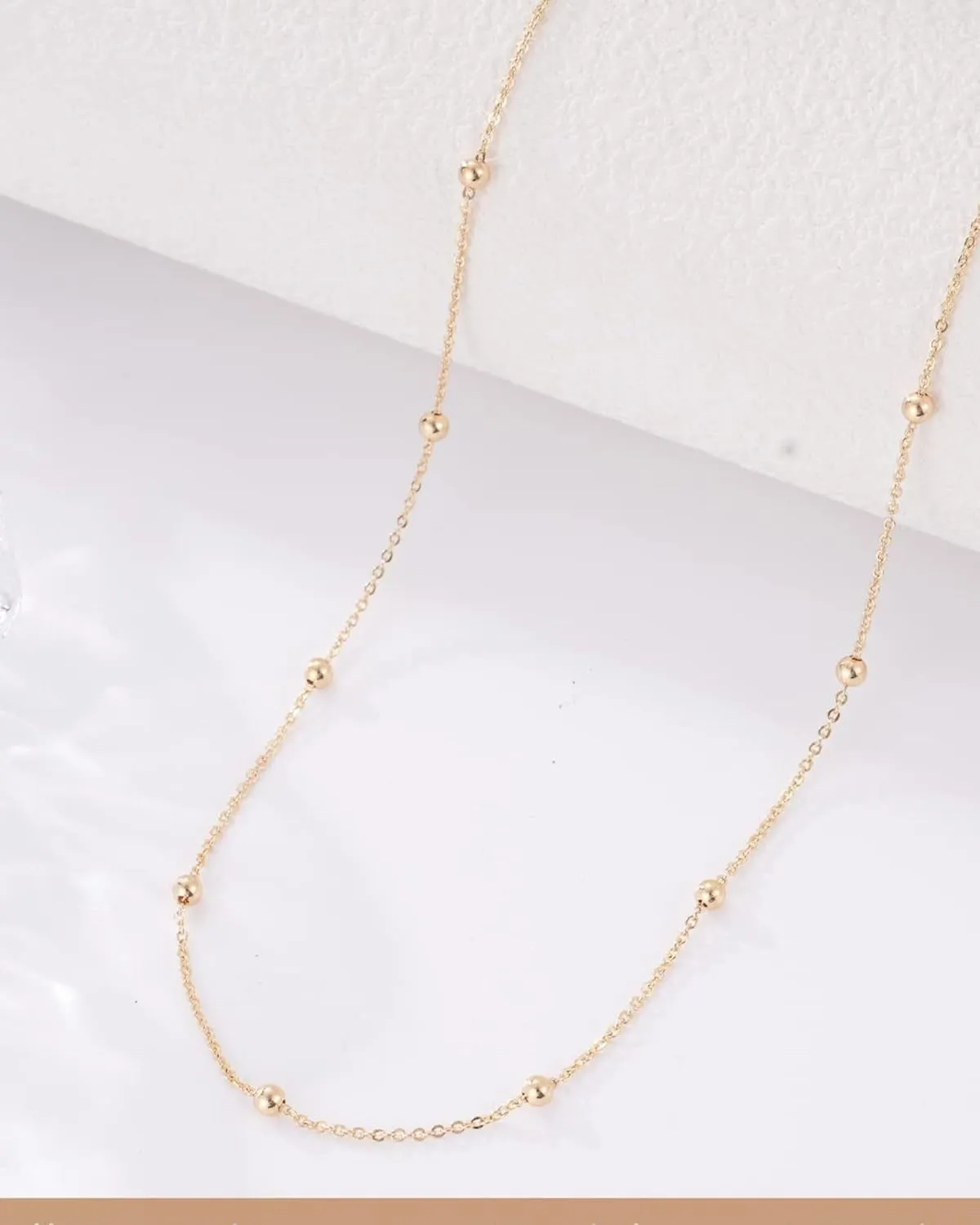 MJartoria Dainty Choker Necklace for Women 14K Gold Plated Minimalist Chain Choker Necklace Trendy Satellite Bead Choker Jewelry Gifts