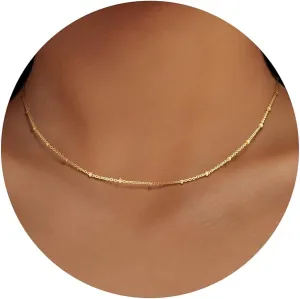 MJartoria Dainty Choker Necklace for Women 14K Gold Plated Minimalist Chain Choker Necklace Trendy Satellite Bead Choker Jewelry Gifts