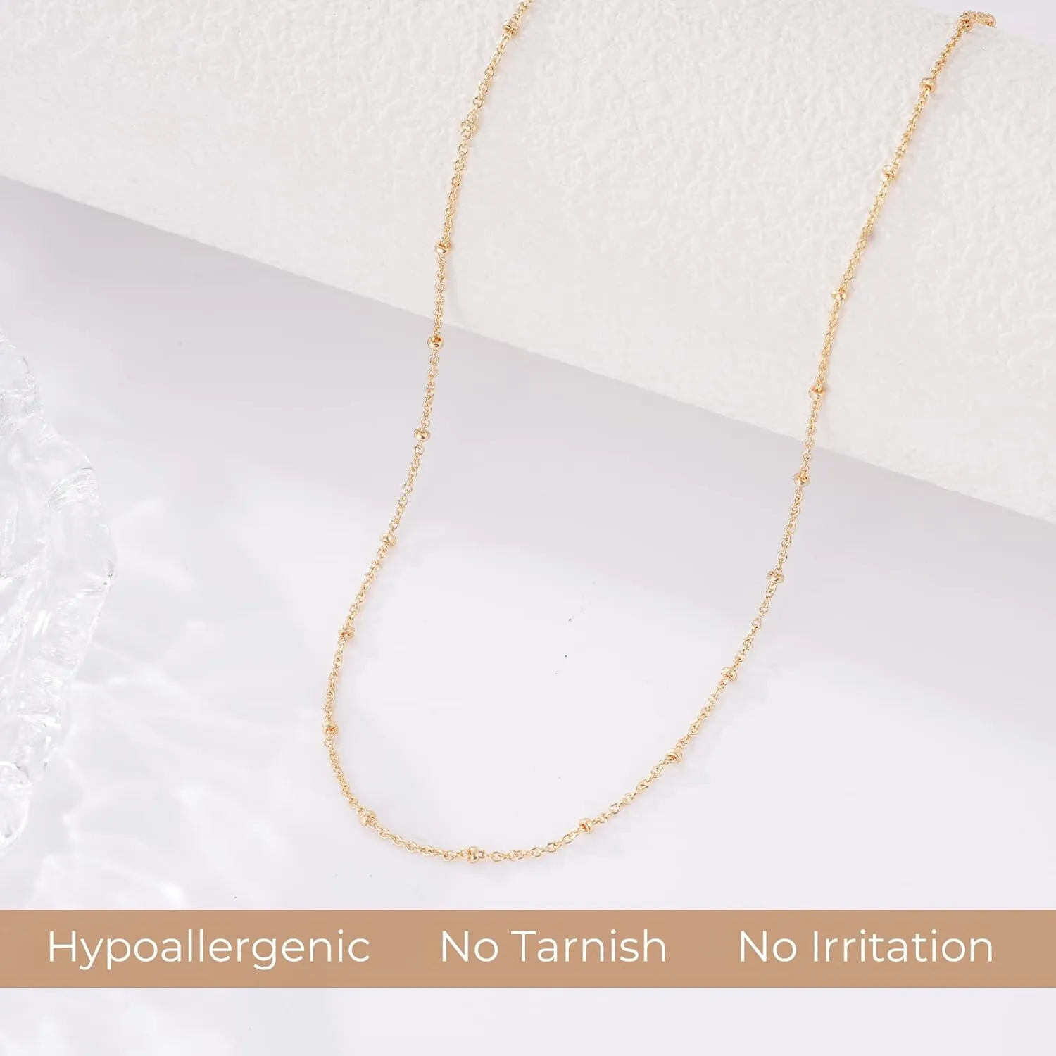 MJartoria Dainty Choker Necklace for Women 14K Gold Plated Minimalist Chain Choker Necklace Trendy Satellite Bead Choker Jewelry Gifts