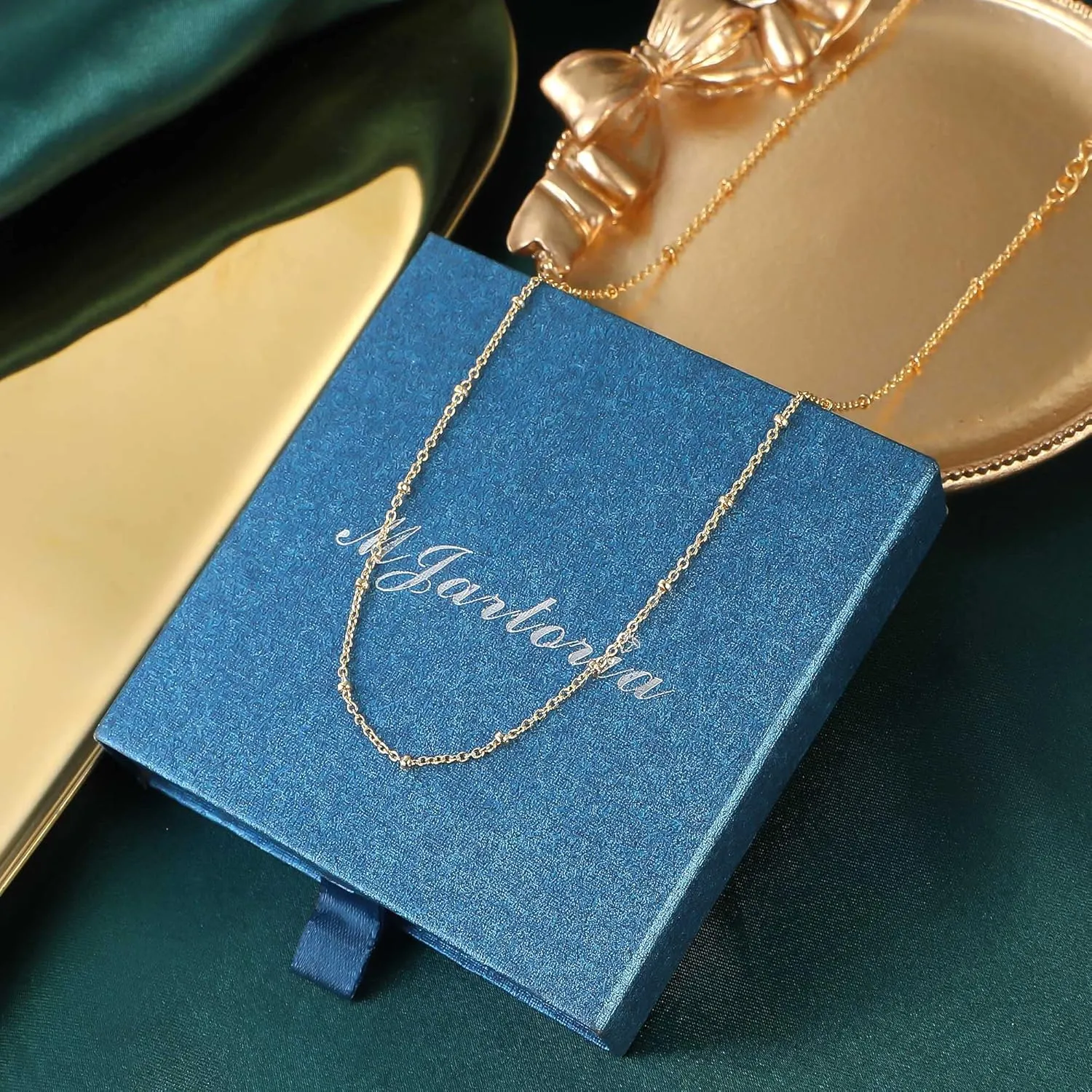 MJartoria Dainty Choker Necklace for Women 14K Gold Plated Minimalist Chain Choker Necklace Trendy Satellite Bead Choker Jewelry Gifts