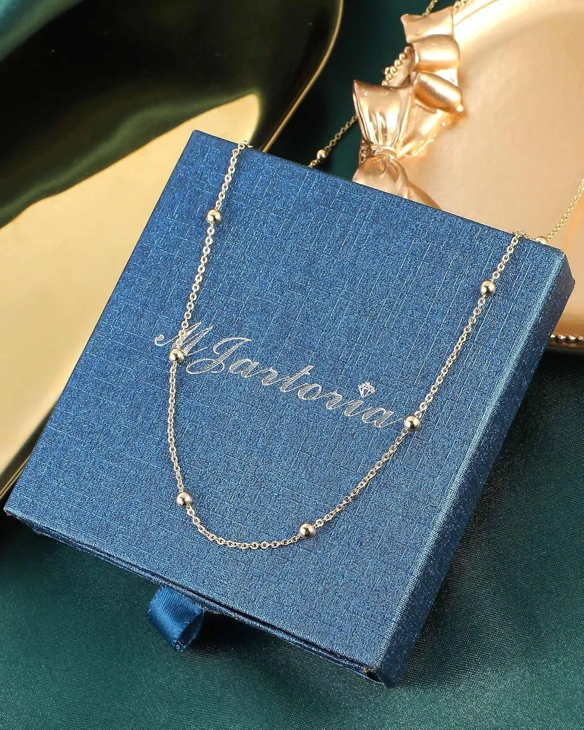 MJartoria Dainty Choker Necklace for Women 14K Gold Plated Minimalist Chain Choker Necklace Trendy Satellite Bead Choker Jewelry Gifts
