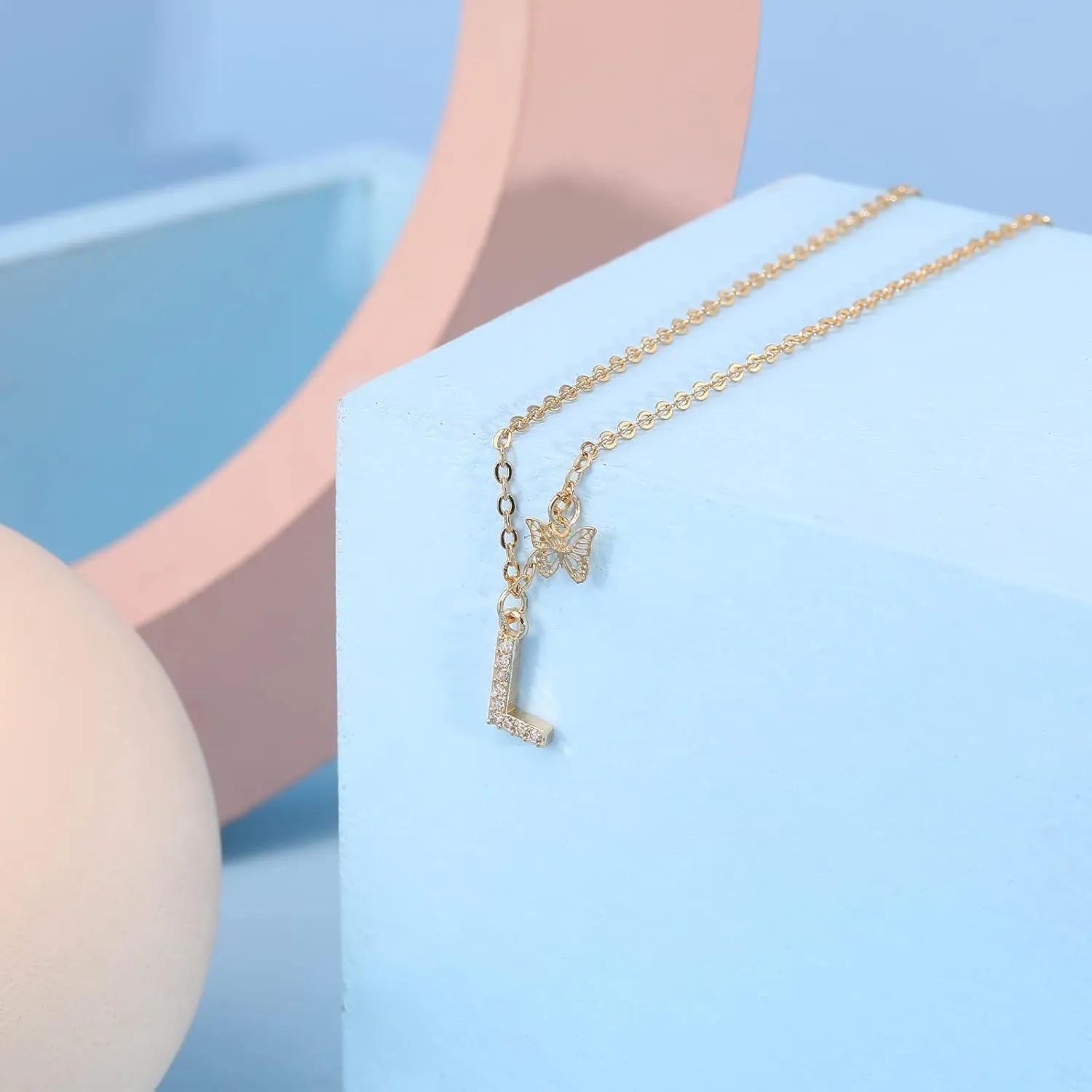 MJartoria Dainty Initial Necklace Butterfly Pendant Necklace, 14K Gold Plated Cubic Zirconia Letter Dainty Necklaces Jewelry Birthday Gifts for Women