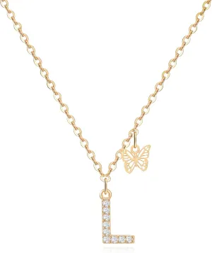 MJartoria Dainty Initial Necklace Butterfly Pendant Necklace, 14K Gold Plated Cubic Zirconia Letter Dainty Necklaces Jewelry Birthday Gifts for Women