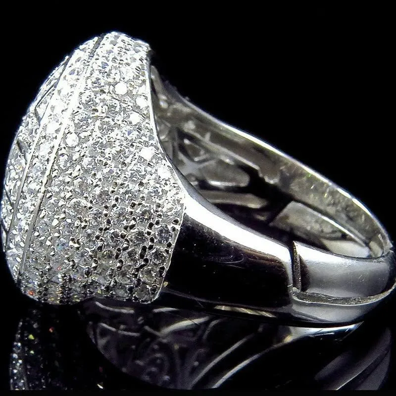 Mnyixsi Men Ring Silver Cluster Iced Out Lab Simulated Diamond Band Micropave Bling Ring Men's Hip Hop Ring Band Ring Personalized Jewelry ICY Hip Hop Round Cluster Men's Ring Size 9
