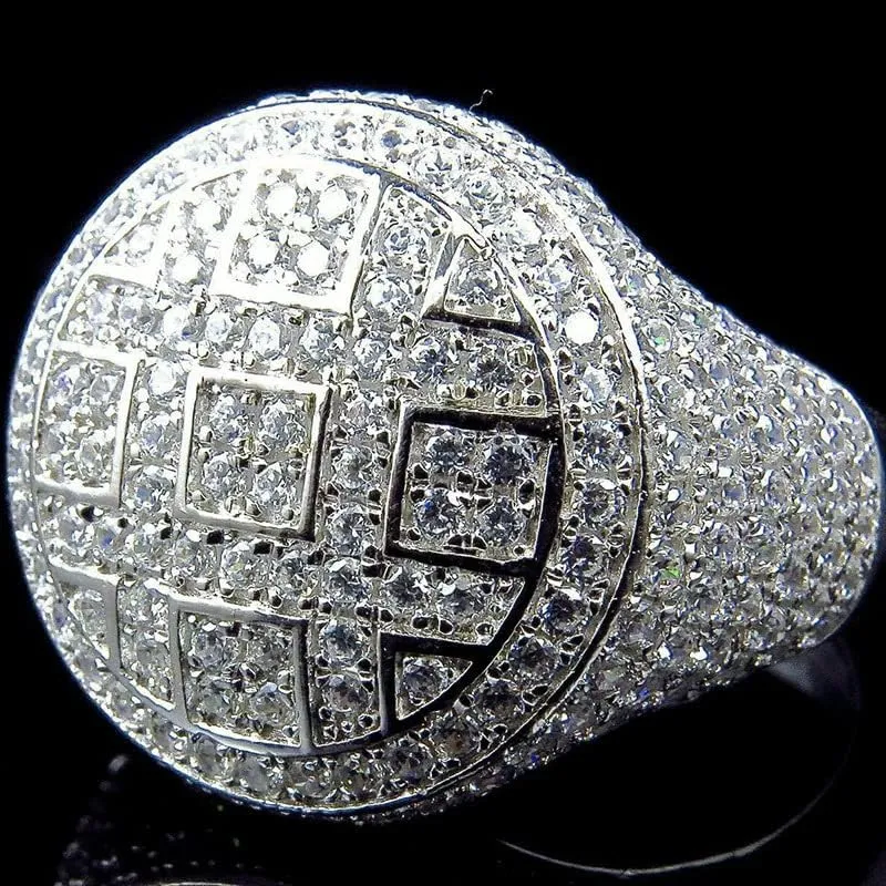 Mnyixsi Men Ring Silver Cluster Iced Out Lab Simulated Diamond Band Micropave Bling Ring Men's Hip Hop Ring Band Ring Personalized Jewelry ICY Hip Hop Round Cluster Men's Ring Size 9