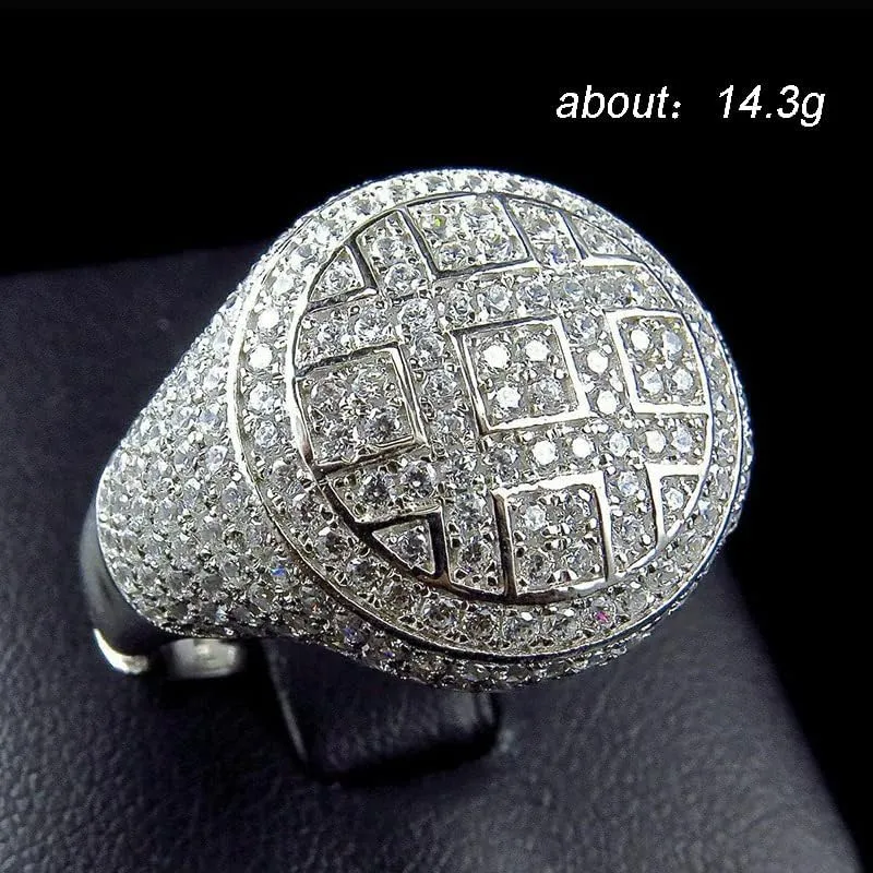 Mnyixsi Men Ring Silver Cluster Iced Out Lab Simulated Diamond Band Micropave Bling Ring Men's Hip Hop Ring Band Ring Personalized Jewelry ICY Hip Hop Round Cluster Men's Ring Size 9