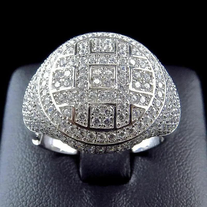 Mnyixsi Men Ring Silver Cluster Iced Out Lab Simulated Diamond Band Micropave Bling Ring Men's Hip Hop Ring Band Ring Personalized Jewelry ICY Hip Hop Round Cluster Men's Ring Size 9