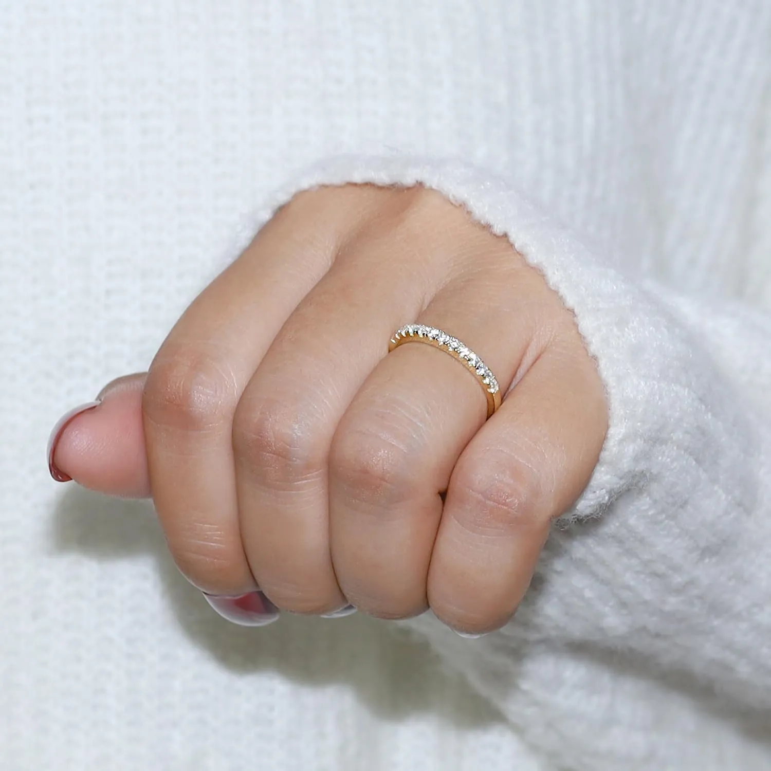 Moissanite & Lab Grown Diamond Half Eternity 3 Row Band Curved Chevron Twisted Infinity Wedding Band Guard Ring for Women 14K Gold Over Sterling Silver, Filigree Channel Set Promise Stackable Rings