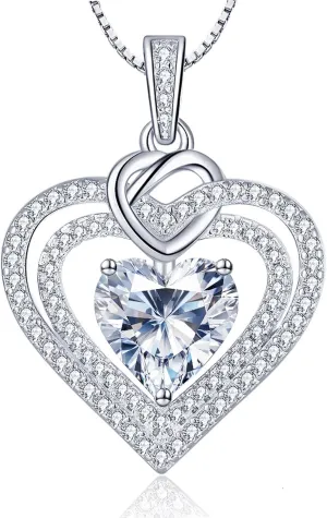 Moissanite Heart Pendant Necklaces for Women, 1-3 Carats Moissanite Sterling Silver Gold Plating Necklace Engraved with 'I LOVE YOU', Ideal Birthday Anniversary Jewelry Gifts for Wife Her Mom