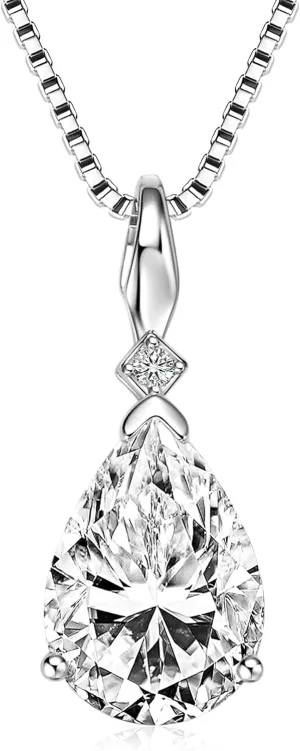 Moissanite Necklace for Women 925 Sterling Silver Teardrop Pendant 1.5/2/4 Carat Pear Cut D-Color VVS1 Moissanite Necklaces Jewelry Valentine Wedding Birthday Gifts for Her Wife Mom