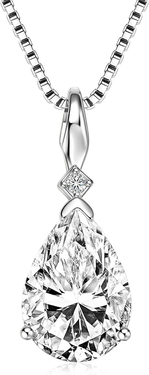 Moissanite Necklace for Women 925 Sterling Silver Teardrop Pendant 1.5/2/4 Carat Pear Cut D-Color VVS1 Moissanite Necklaces Jewelry Valentine Wedding Birthday Gifts for Her Wife Mom