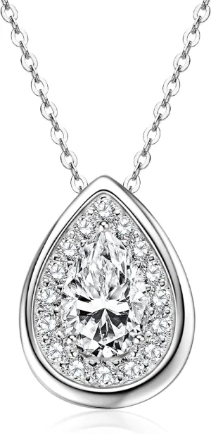 Moissanite Necklaces Gift for Women, S925 Sterling Silver 1/1.5/2CT D Color VVS1 Pear Cut Lab-created Imitation Diamond Pendant for Her Wife Mom