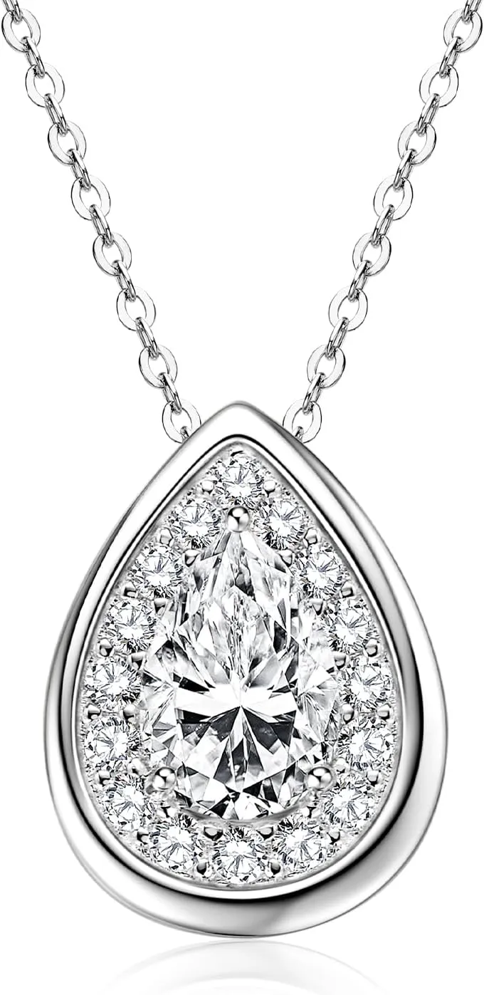 Moissanite Necklaces Gift for Women, S925 Sterling Silver 1/1.5/2CT D Color VVS1 Pear Cut Lab-created Imitation Diamond Pendant for Her Wife Mom