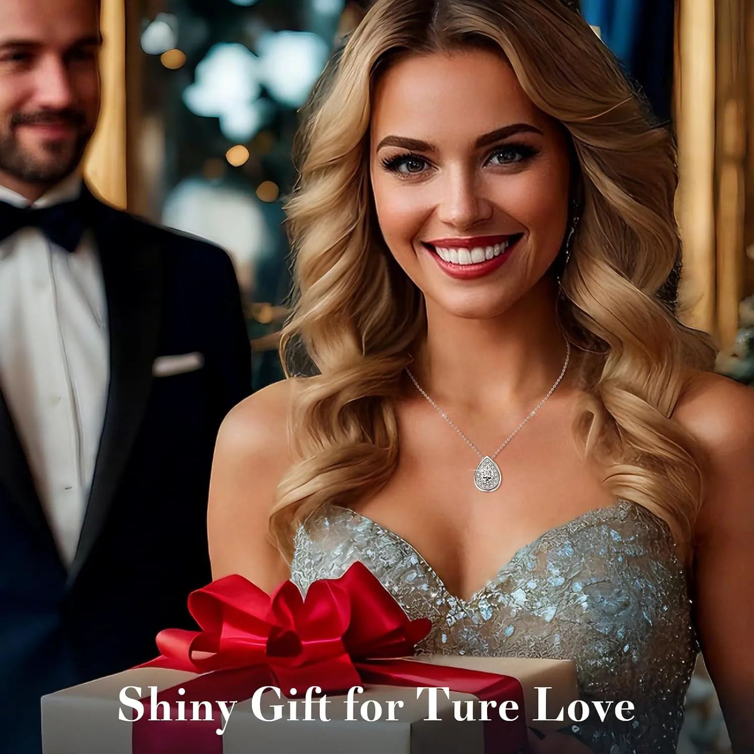 Moissanite Necklaces Gift for Women, S925 Sterling Silver 1/1.5/2CT D Color VVS1 Pear Cut Lab-created Imitation Diamond Pendant for Her Wife Mom