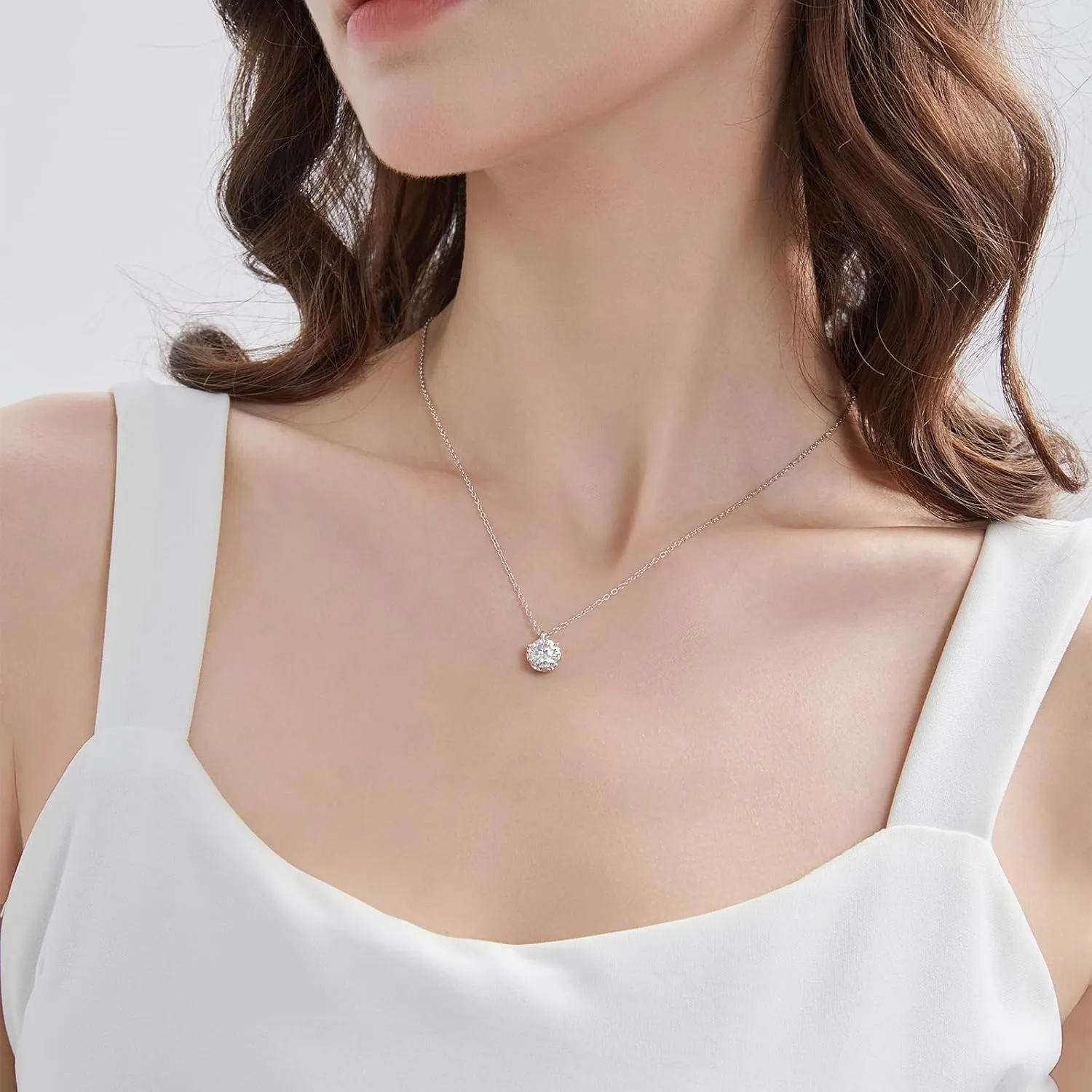 Moissanite Solitaire Necklace for Women, 0.5-3 Carat Lab Created Diamond Pendant Necklace White Gold Plated Sterling Silver, Anniversary Birthday Wedding Gifts for Wife