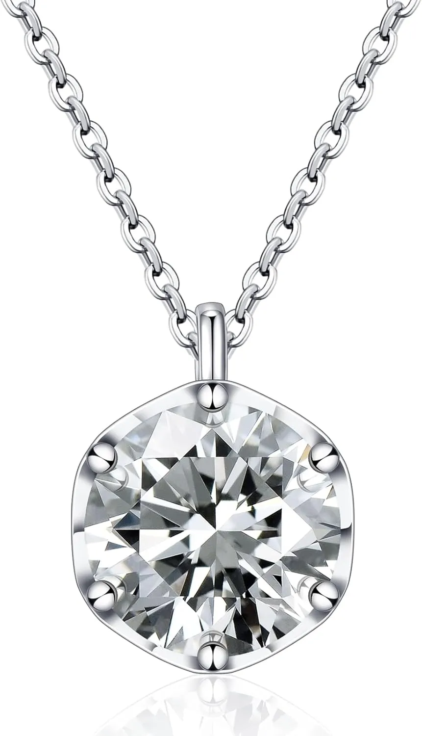 Moissanite Solitaire Necklace for Women, 0.5-3 Carat Lab Created Diamond Pendant Necklace White Gold Plated Sterling Silver, Anniversary Birthday Wedding Gifts for Wife