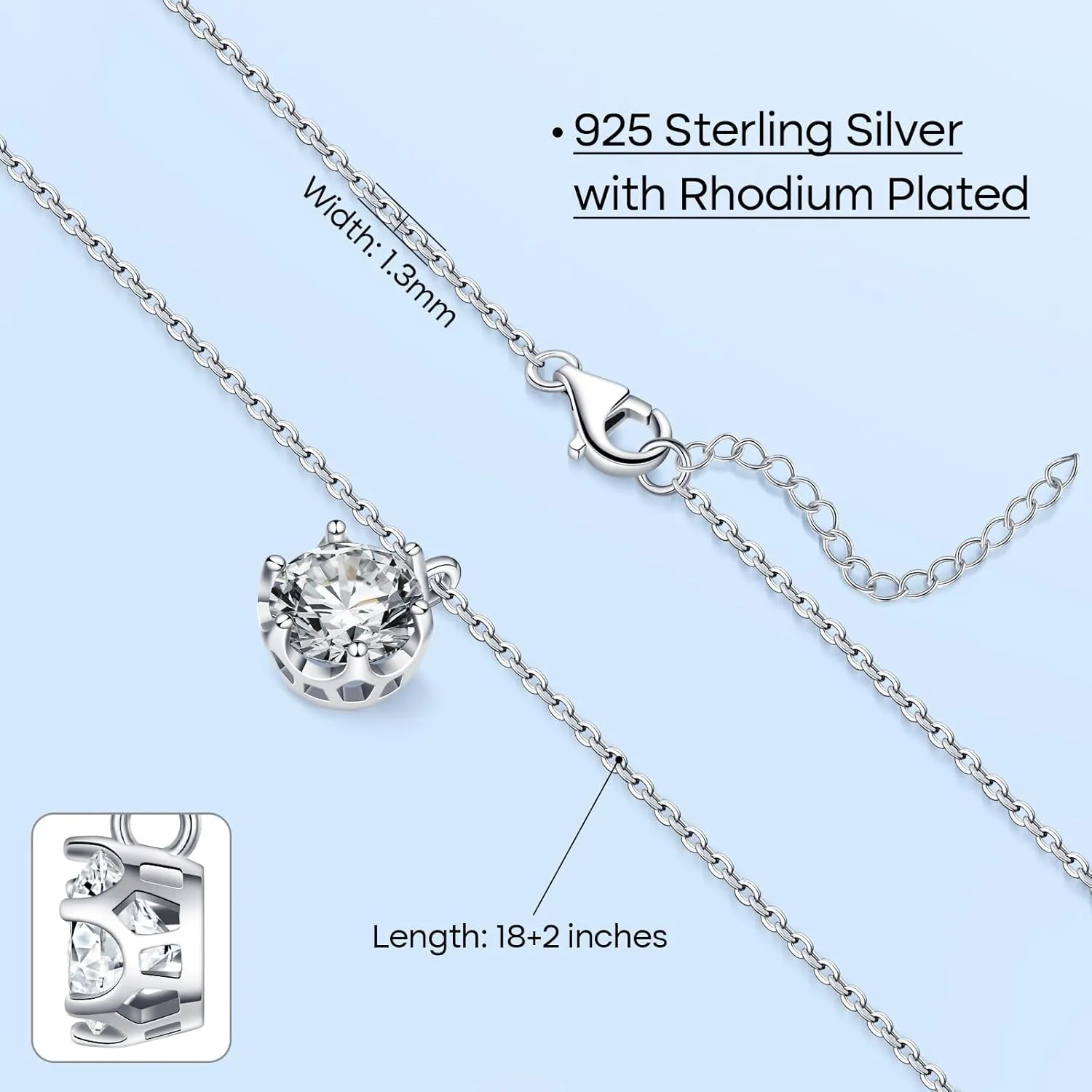 Moissanite Solitaire Necklace for Women, 0.5-3 Carat Lab Created Diamond Pendant Necklace White Gold Plated Sterling Silver, Anniversary Birthday Wedding Gifts for Wife