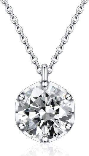 Moissanite Solitaire Necklace for Women, 0.5-3 Carat Lab Created Diamond Pendant Necklace White Gold Plated Sterling Silver, Anniversary Birthday Wedding Gifts for Wife