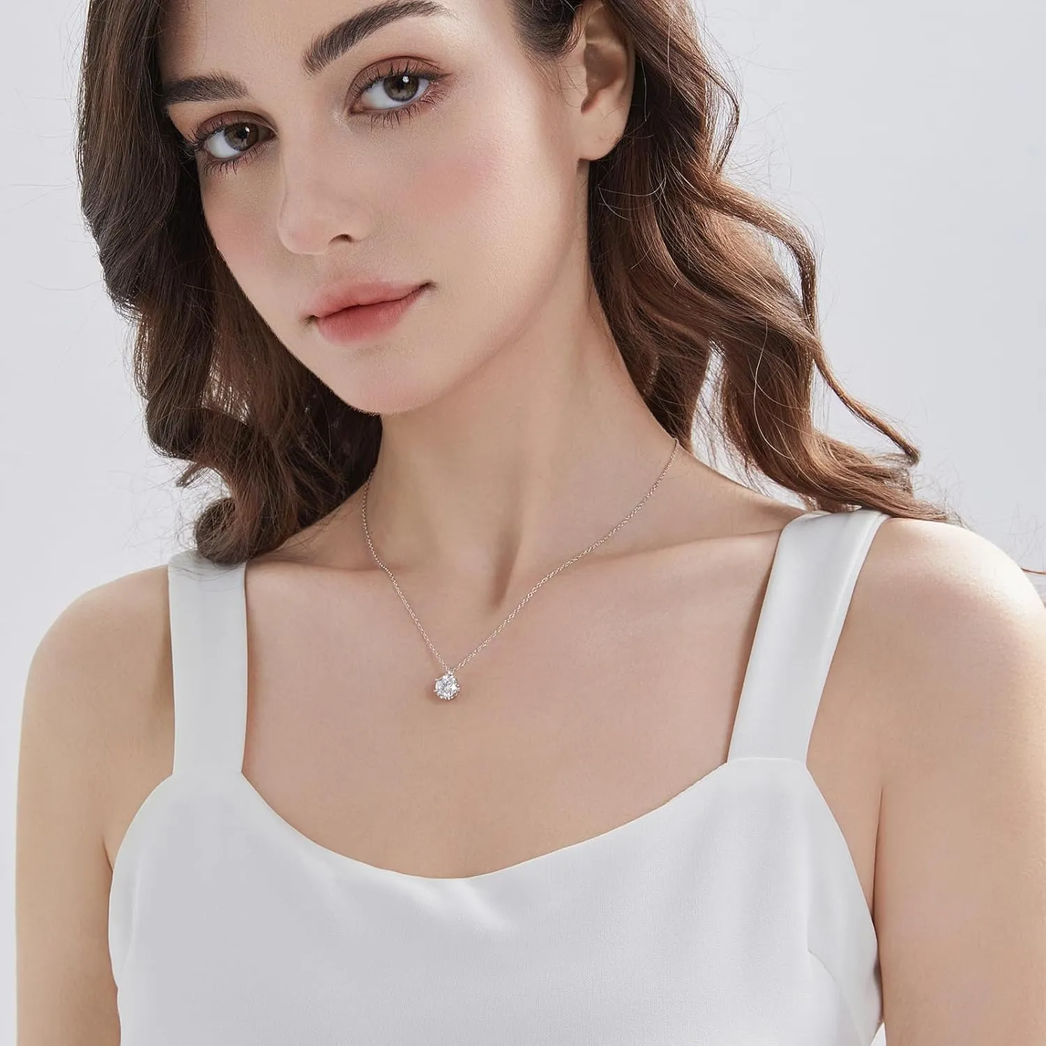 Moissanite Solitaire Necklace for Women, 0.5-3 Carat Lab Created Diamond Pendant Necklace White Gold Plated Sterling Silver, Anniversary Birthday Wedding Gifts for Wife