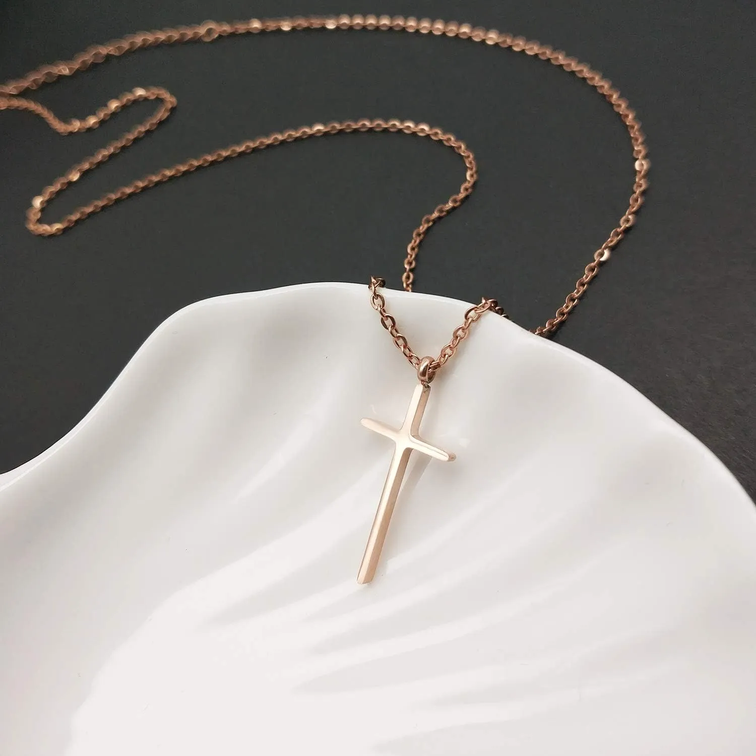 MOMOL Cross Necklace for Women 18K Gold Plated Stainless Steel Delicate Tiny Cross Pendant Necklace Christian Religious Necklace