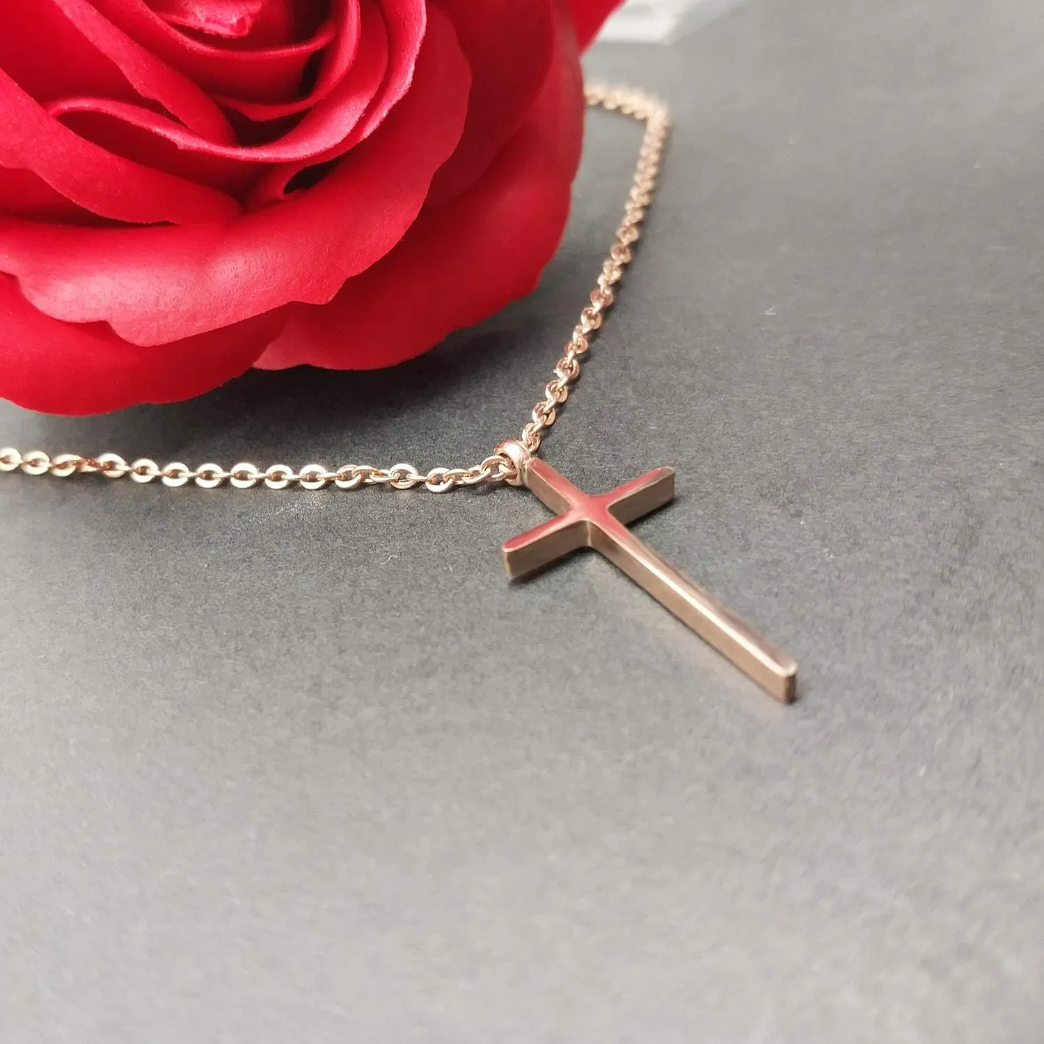 MOMOL Cross Necklace for Women 18K Gold Plated Stainless Steel Delicate Tiny Cross Pendant Necklace Christian Religious Necklace