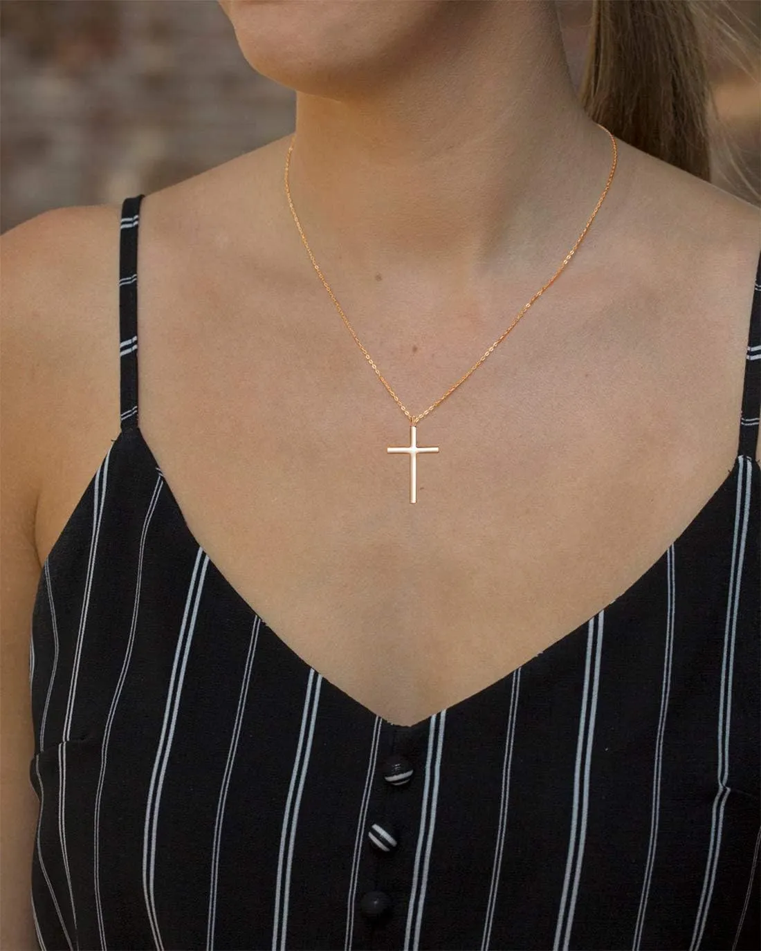 MOMOL Cross Necklace for Women 18K Gold Plated Stainless Steel Delicate Tiny Cross Pendant Necklace Christian Religious Necklace