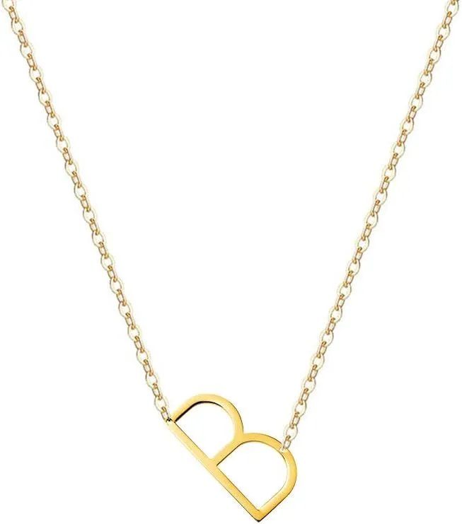 MOMOL Sideways Initial Necklace 18K Gold Plated Stainless Steel Tiny Initial Necklace Dainty Personalized Letter Necklace Delicate Small Monogram Name Necklace for Women
