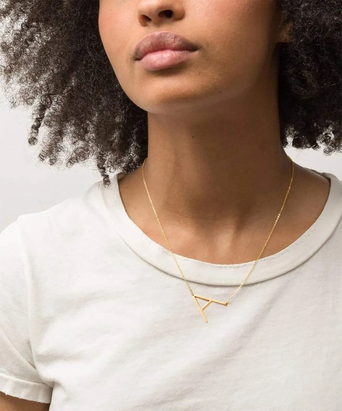 MOMOL Sideways Initial Necklace 18K Gold Plated Stainless Steel Tiny Initial Necklace Dainty Personalized Letter Necklace Delicate Small Monogram Name Necklace for Women