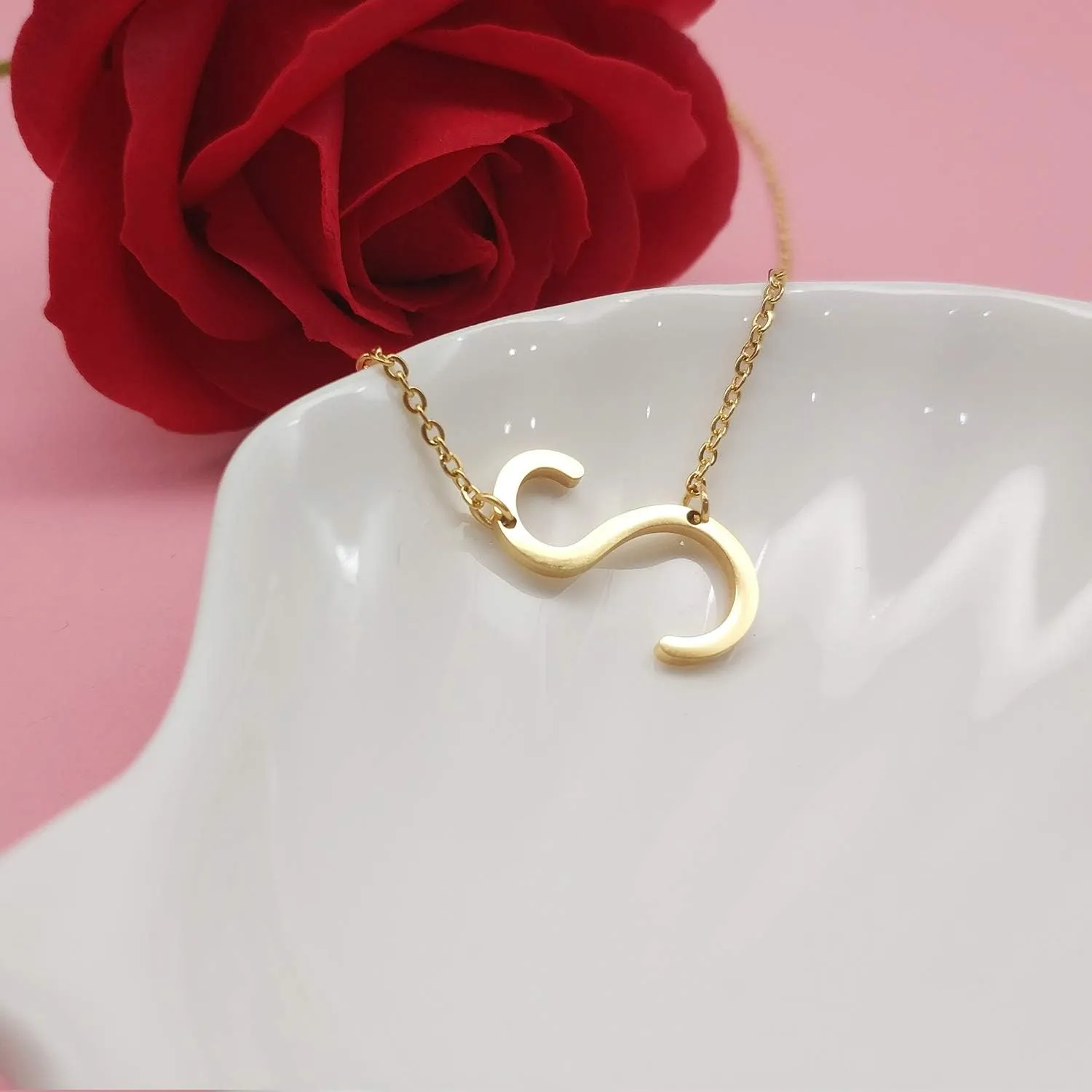 MOMOL Sideways Initial Necklace 18K Gold Plated Stainless Steel Tiny Initial Necklace Dainty Personalized Letter Necklace Delicate Small Monogram Name Necklace for Women