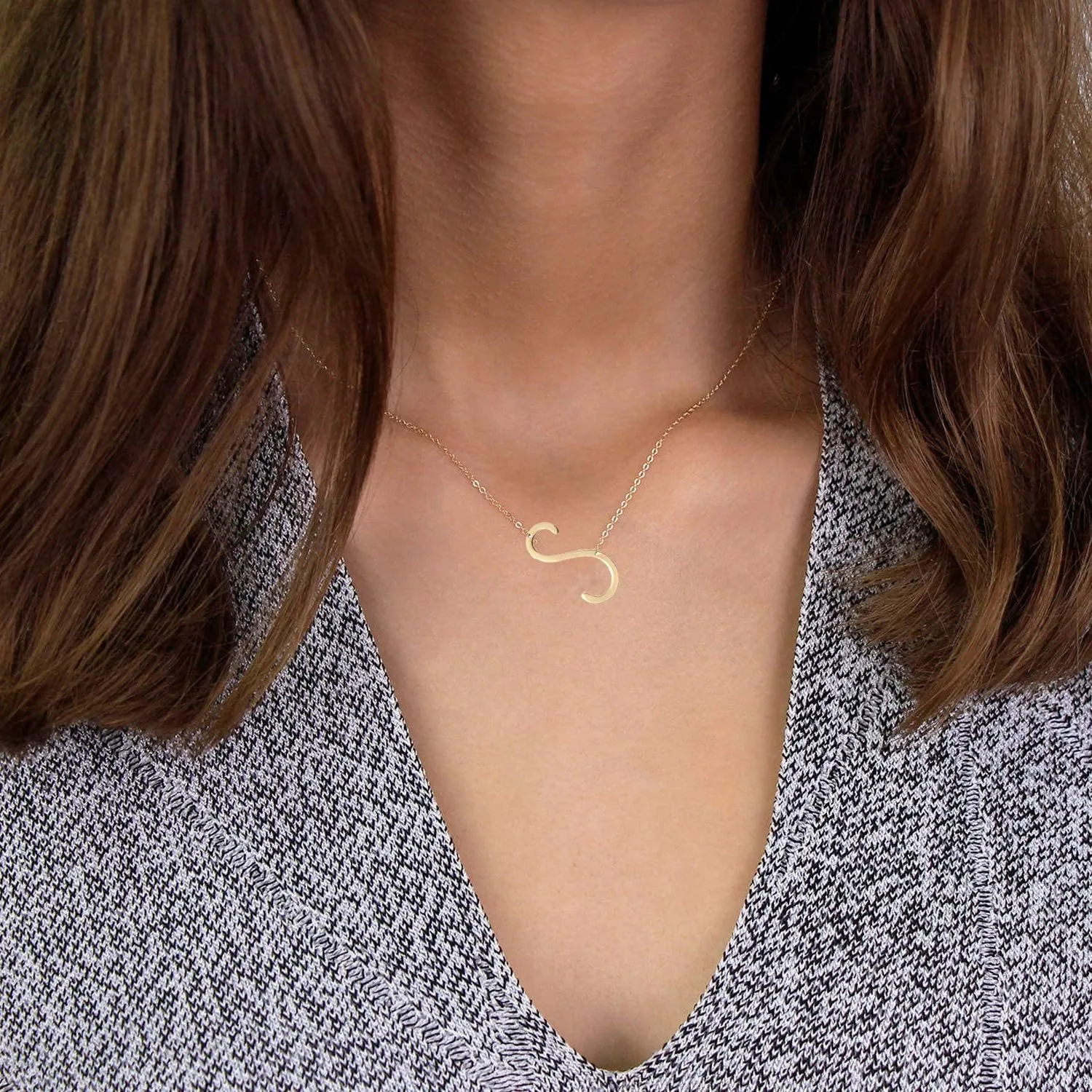 MOMOL Sideways Initial Necklace 18K Gold Plated Stainless Steel Tiny Initial Necklace Dainty Personalized Letter Necklace Delicate Small Monogram Name Necklace for Women