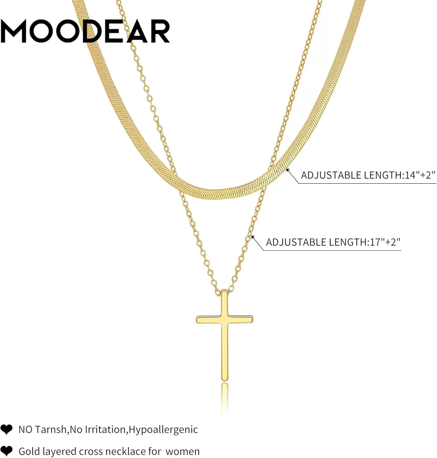Moodear Fathers Day Gifts Cross Necklace for Women - Dainty 14K Gold Plated/Sterling Silver/Rose Gold Layered Cross Pendant Simple Cute Necklaces for Women Trendy Jewelry Gifts