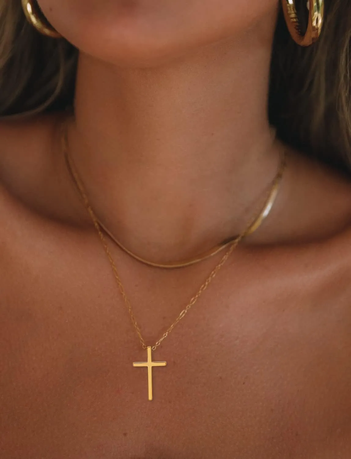 Moodear Fathers Day Gifts Cross Necklace for Women - Dainty 14K Gold Plated/Sterling Silver/Rose Gold Layered Cross Pendant Simple Cute Necklaces for Women Trendy Jewelry Gifts