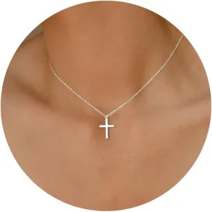 Moodear Fathers Day Gifts Cross Necklace for Women - Dainty 14K Gold Plated/Sterling Silver/Rose Gold Layered Cross Pendant Simple Cute Necklaces for Women Trendy Jewelry Gifts