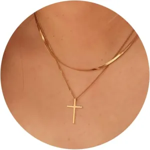 Moodear Fathers Day Gifts Cross Necklace for Women - Dainty 14K Gold Plated/Sterling Silver/Rose Gold Layered Cross Pendant Simple Cute Necklaces for Women Trendy Jewelry Gifts
