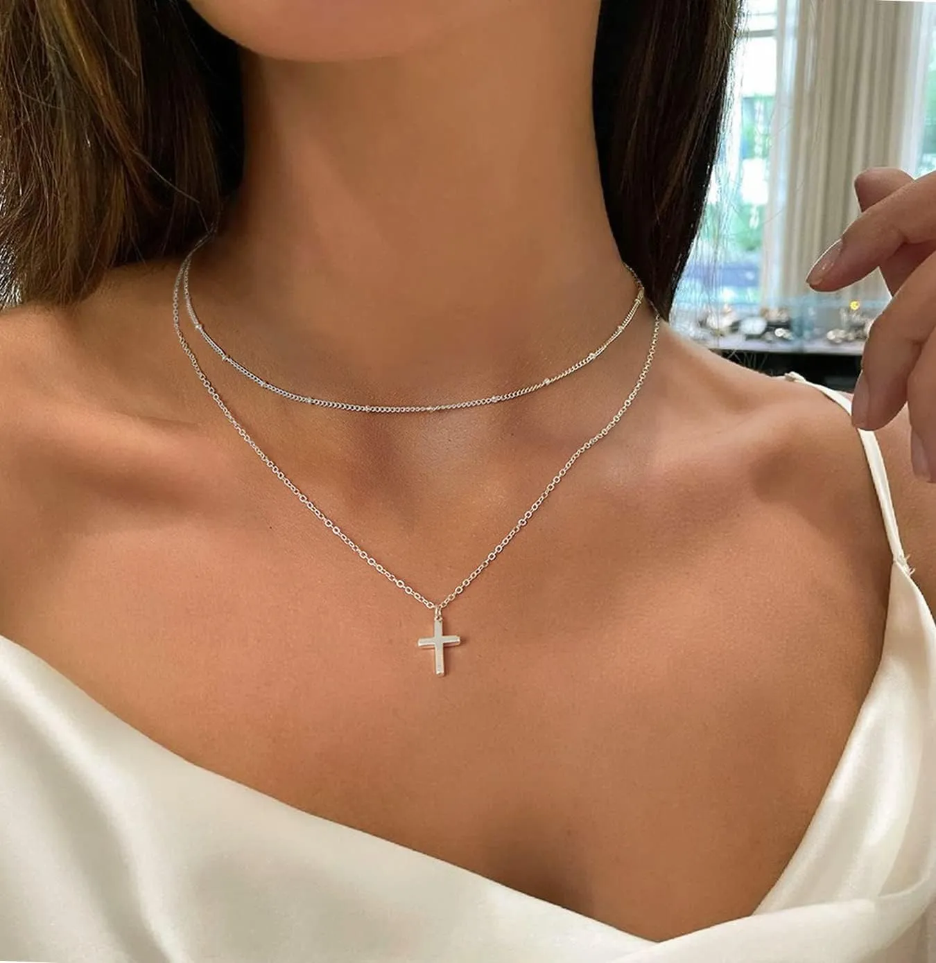 Moodear Fathers Day Gifts Cross Necklace for Women - Dainty 925 Sterling Silver/Gold Plated Layered Cross Pendant Simple Small Necklaces for Women Trendy Jewelry Gifts
