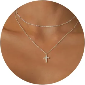 Moodear Fathers Day Gifts Cross Necklace for Women - Dainty 925 Sterling Silver/Gold Plated Layered Cross Pendant Simple Small Necklaces for Women Trendy Jewelry Gifts