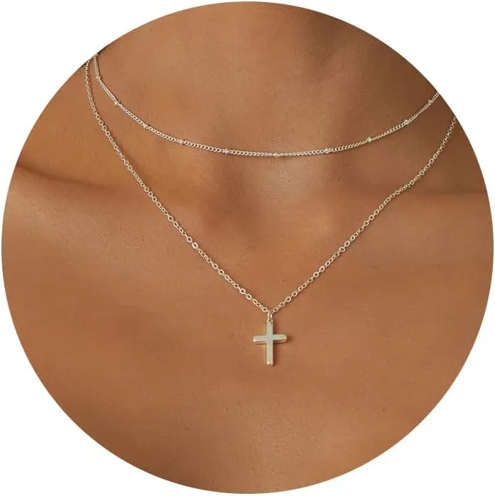 Moodear Fathers Day Gifts Cross Necklace for Women - Dainty 925 Sterling Silver/Gold Plated Layered Cross Pendant Simple Small Necklaces for Women Trendy Jewelry Gifts