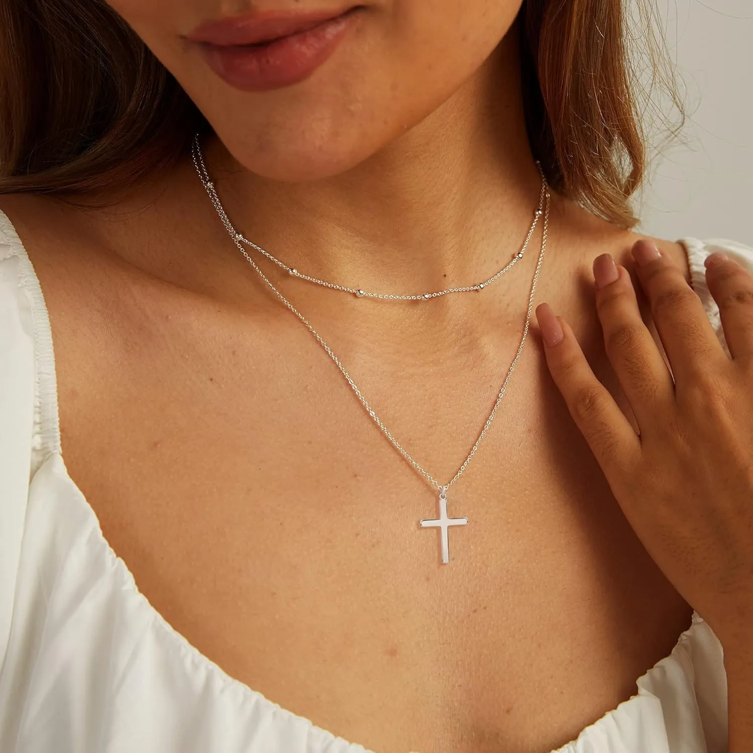 Moodear Fathers Day Gifts Cross Necklace for Women - Dainty 925 Sterling Silver/Gold Plated Layered Cross Pendant Simple Small Necklaces for Women Trendy Jewelry Gifts