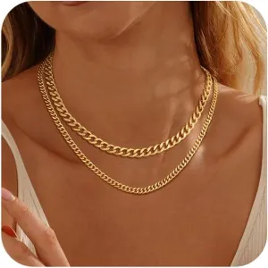 Moodear Gold Necklace for Women 14K Dainty Chunky Gold/Sliver Chain Necklace Cuban Link Paperclip Chain Choker Toggle Clasp Layered Pearl Pendent Necklace for Women Trendy Fashion Jewelry