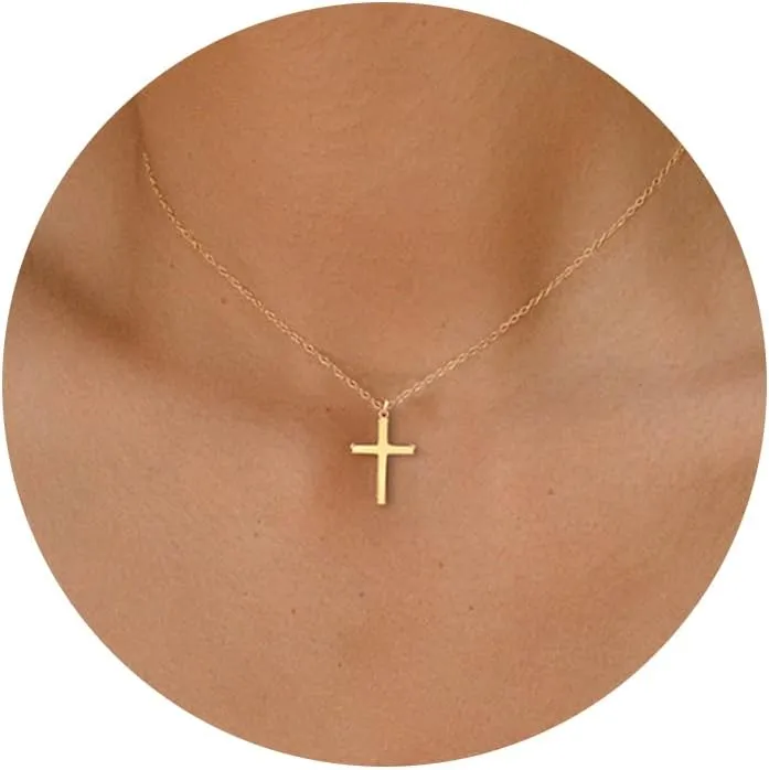 Moodear Mothers Day Gifts Cross Necklace for Women - Dainty 14K Gold Plated/Sterling Silver/Rose Gold Layered Cross Pendant Simple Cute Necklaces for Women Trendy Jewelry Gifts