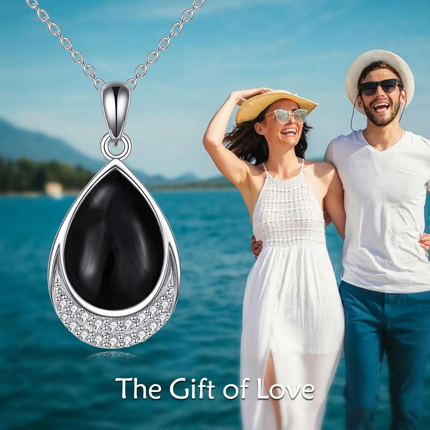 Moonstone Necklace 925 Sterling Silver Cubic Zirconia Teardrop Pendant Necklace Jewelry for Women Girls