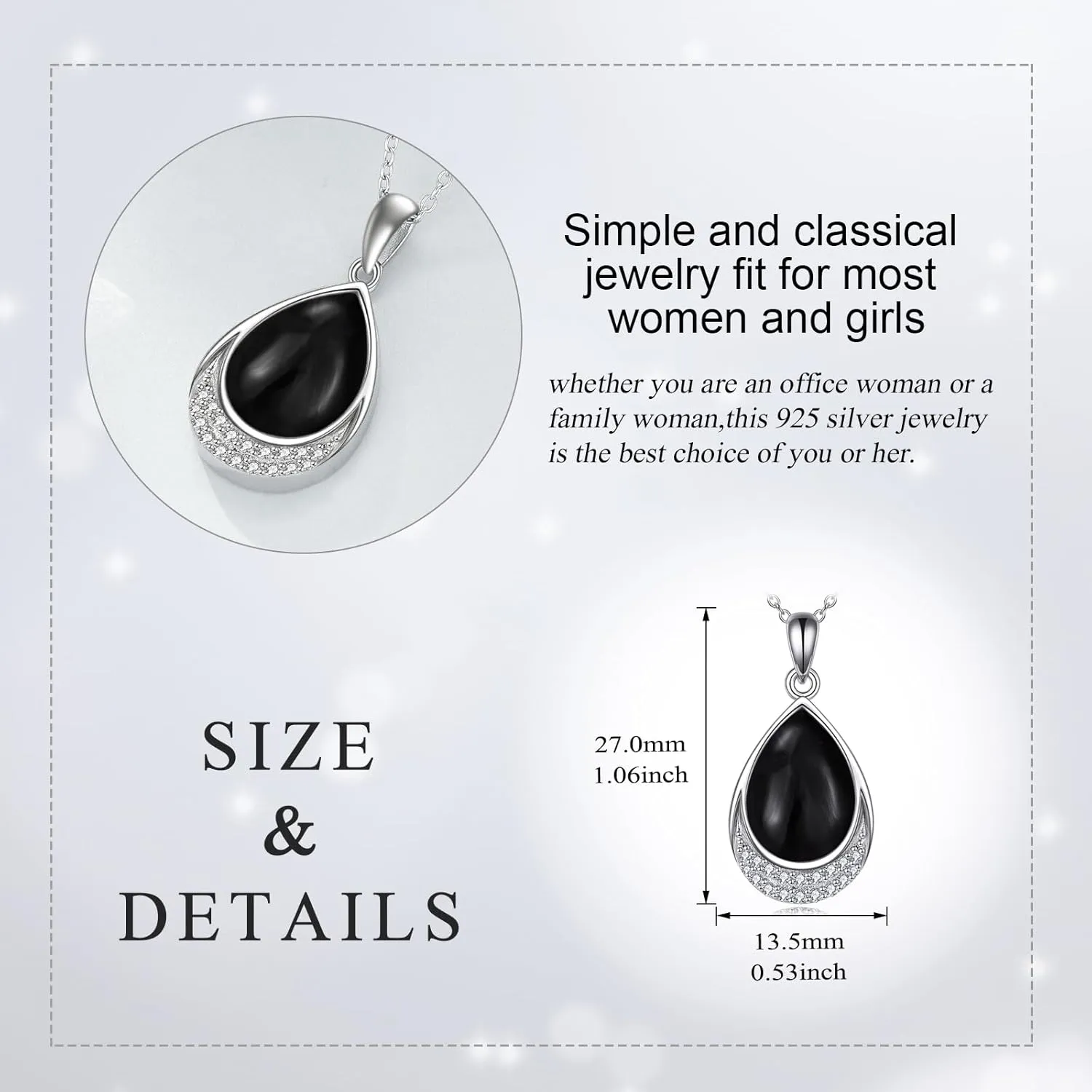 Moonstone Necklace 925 Sterling Silver Cubic Zirconia Teardrop Pendant Necklace Jewelry for Women Girls