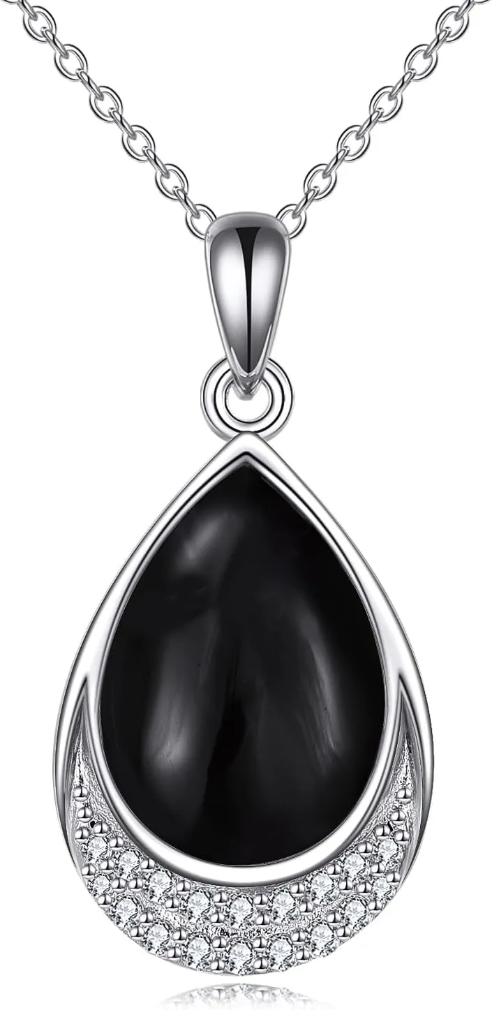 Moonstone Necklace 925 Sterling Silver Cubic Zirconia Teardrop Pendant Necklace Jewelry for Women Girls