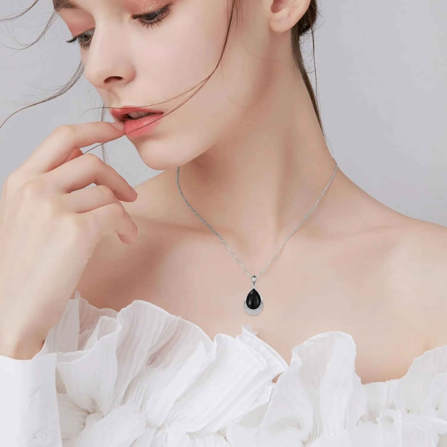 Moonstone Necklace 925 Sterling Silver Cubic Zirconia Teardrop Pendant Necklace Jewelry for Women Girls