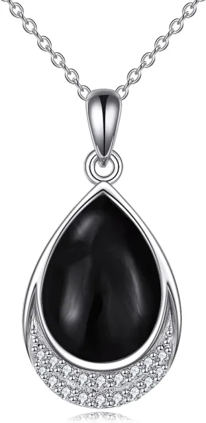Moonstone Necklace 925 Sterling Silver Cubic Zirconia Teardrop Pendant Necklace Jewelry for Women Girls