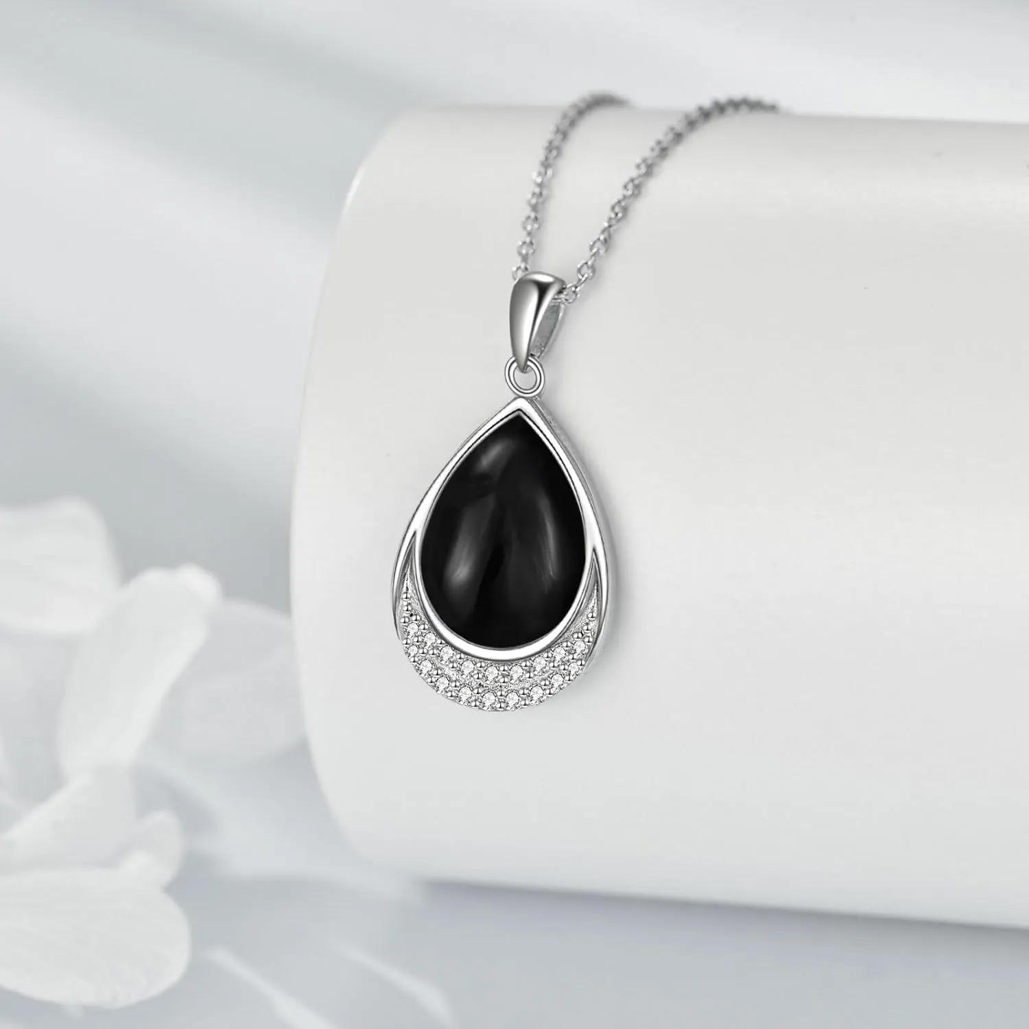 Moonstone Necklace 925 Sterling Silver Cubic Zirconia Teardrop Pendant Necklace Jewelry for Women Girls