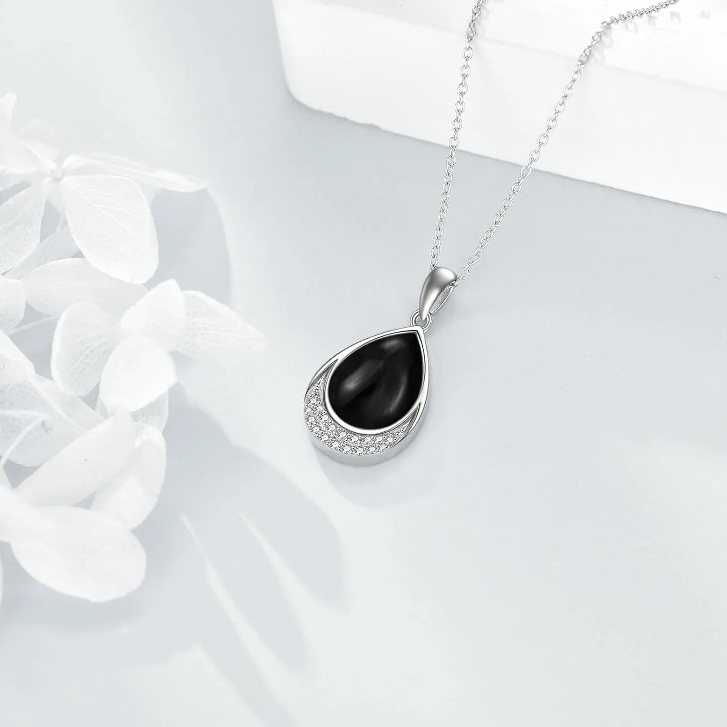 Moonstone Necklace 925 Sterling Silver Cubic Zirconia Teardrop Pendant Necklace Jewelry for Women Girls